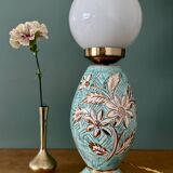 Lampe vintage en céramique et opaline blanche.