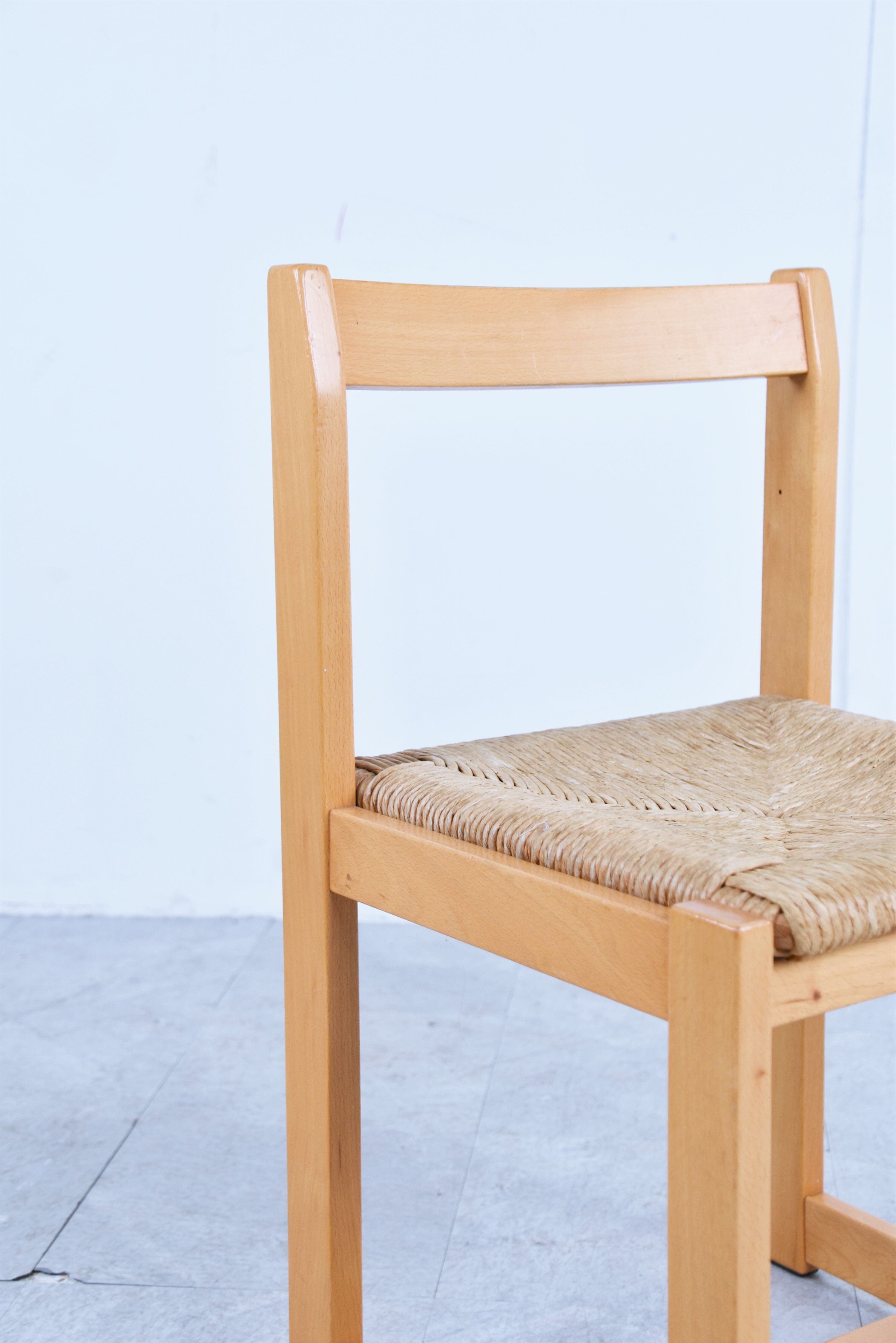 6 vintage oak and wicker dining chairs, 1960s