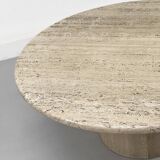 Table basse circulaire vintage en travertin, années 1970