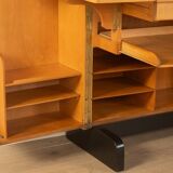 Classic home office from the 1950s, walnut veneer, illuminated interior