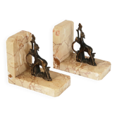 Paire de serre-livres faons vintage en bronze & marbre 1940 1940 40s 50s