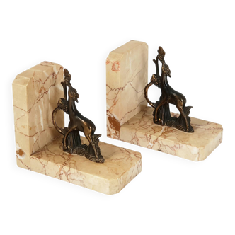 Vintage bronze & marble fawn bookends 1940s 50s