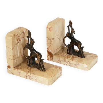 Paire de serre-livres faons vintage en bronze & marbre 1940 1940 40s 50s