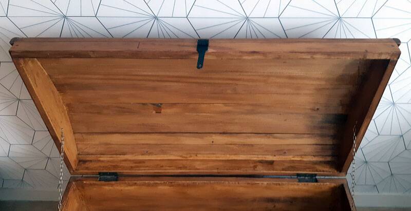 Large old trunk (steam box) in solid wood.