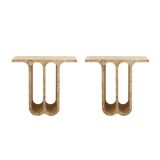 Modern Pair of Italian Ivory Travertine Consoles with Semi-Circular Arches