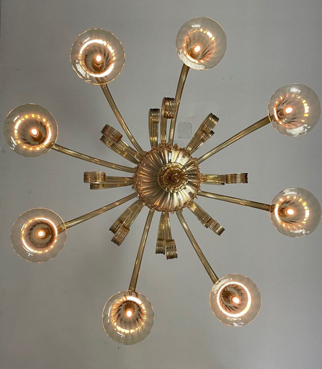 Venetian chandelier in golden murano glass, 8 arms of light