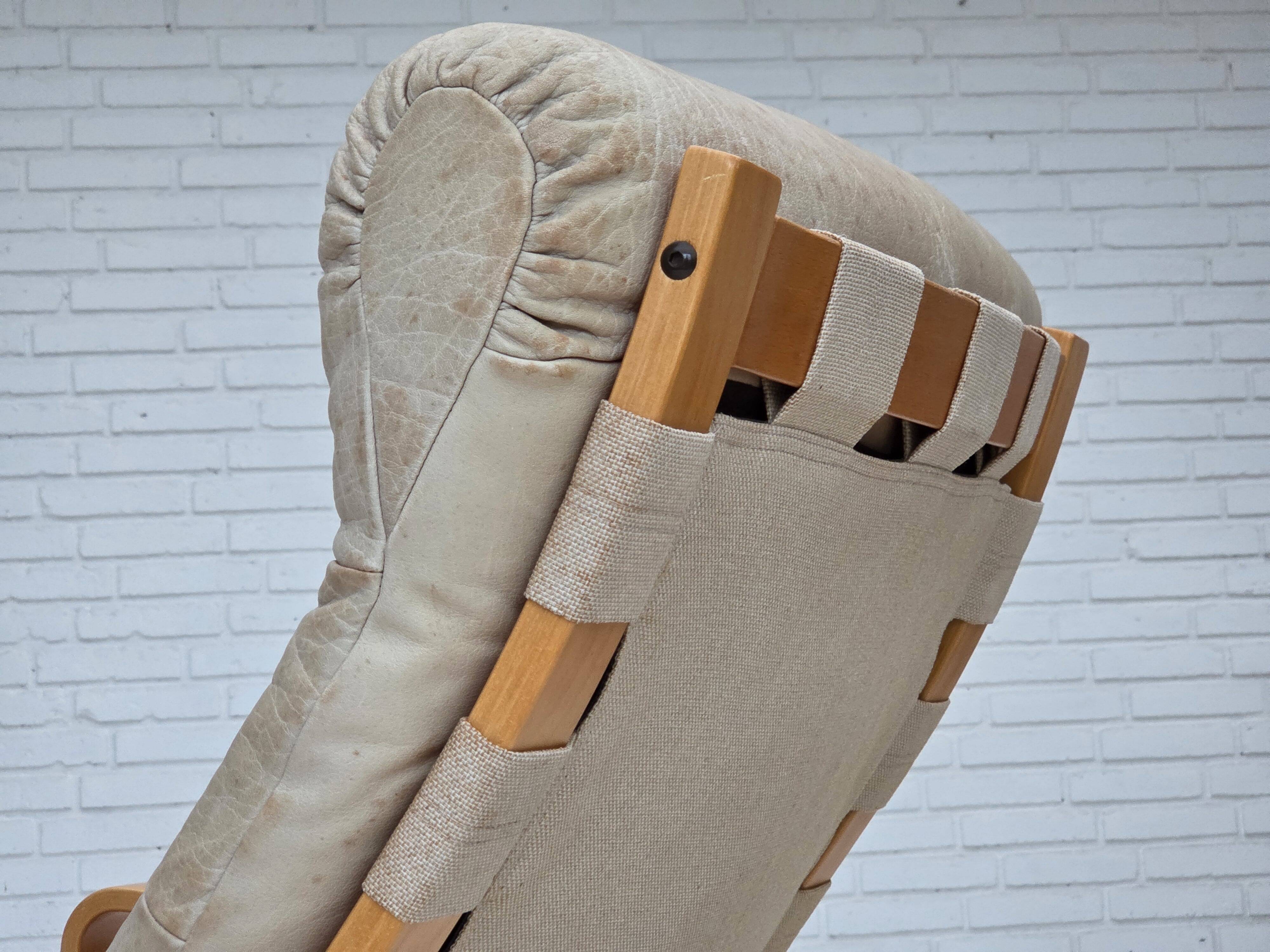 1970s, Norwegian armchair, model "Kengu", beige furniture leather.