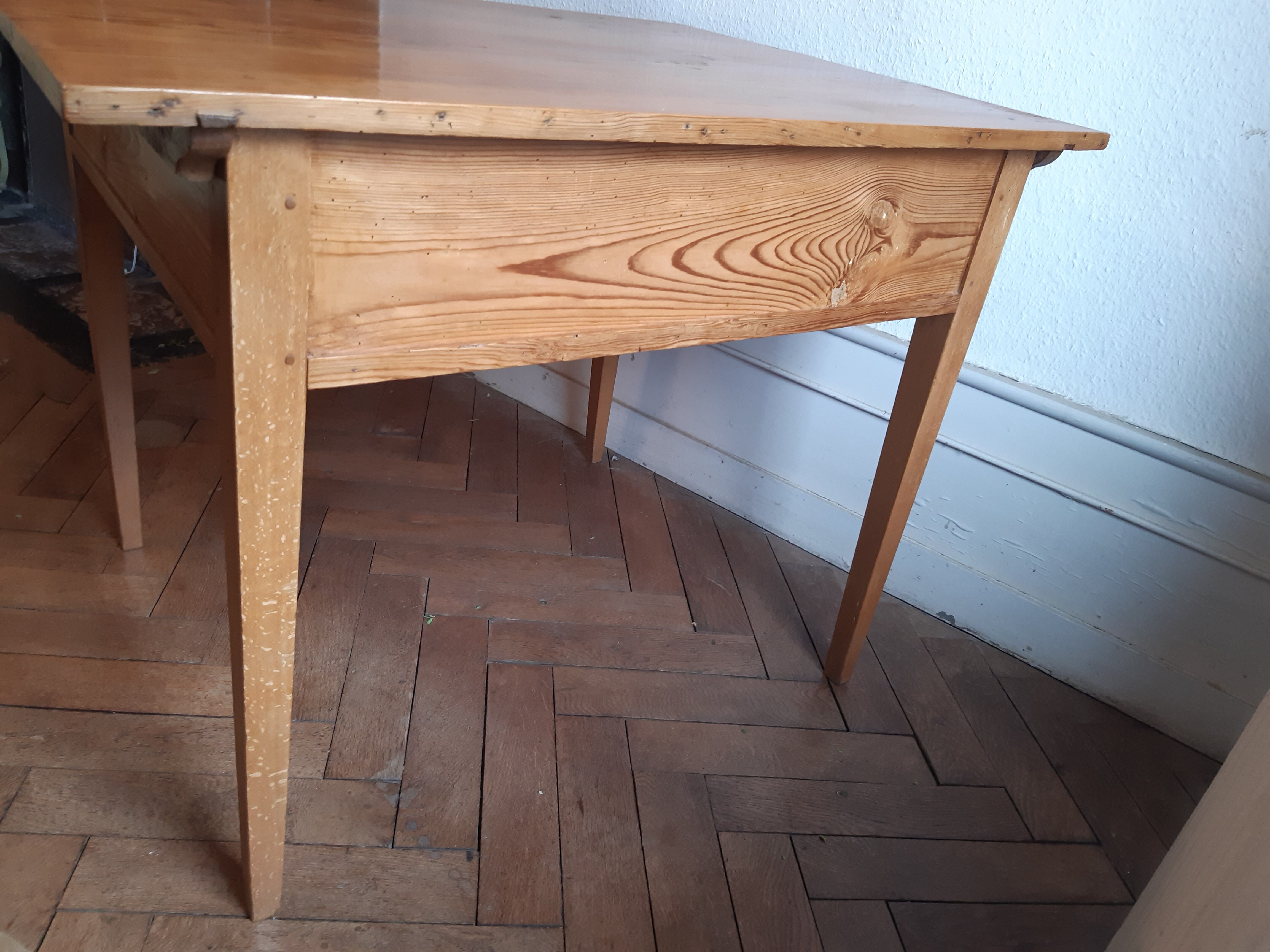 Old office table vintage fir 1900 2 drawers