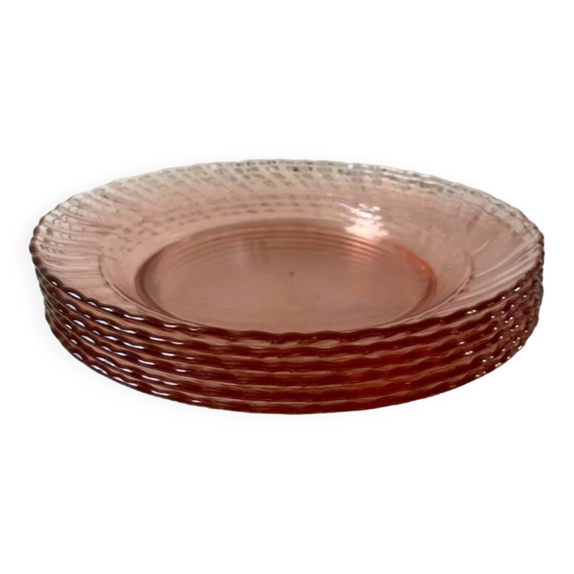 Lot de 6 assiettes creuses rosaline luminarc arcoroc torsadés années 60-70