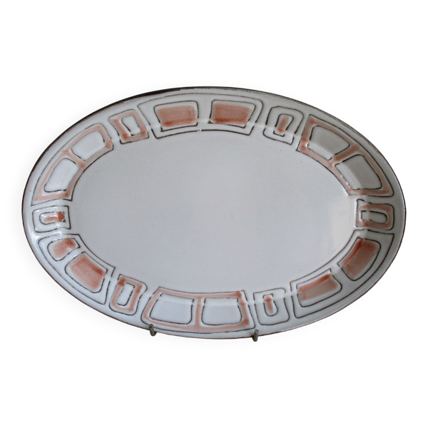 Plat de service ovale en grès de niderviller.modèle maille vintage