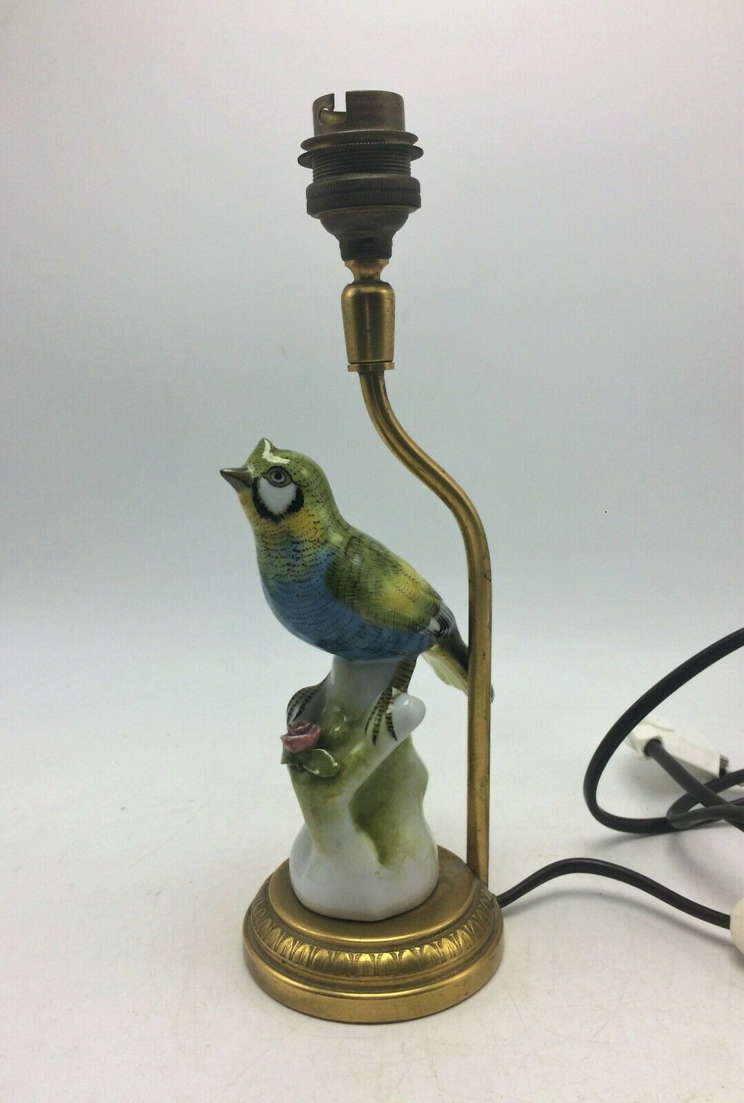Bronze lamp and bird porcelain signed EC