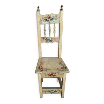 Hand-painted white and floral children's wooden chair