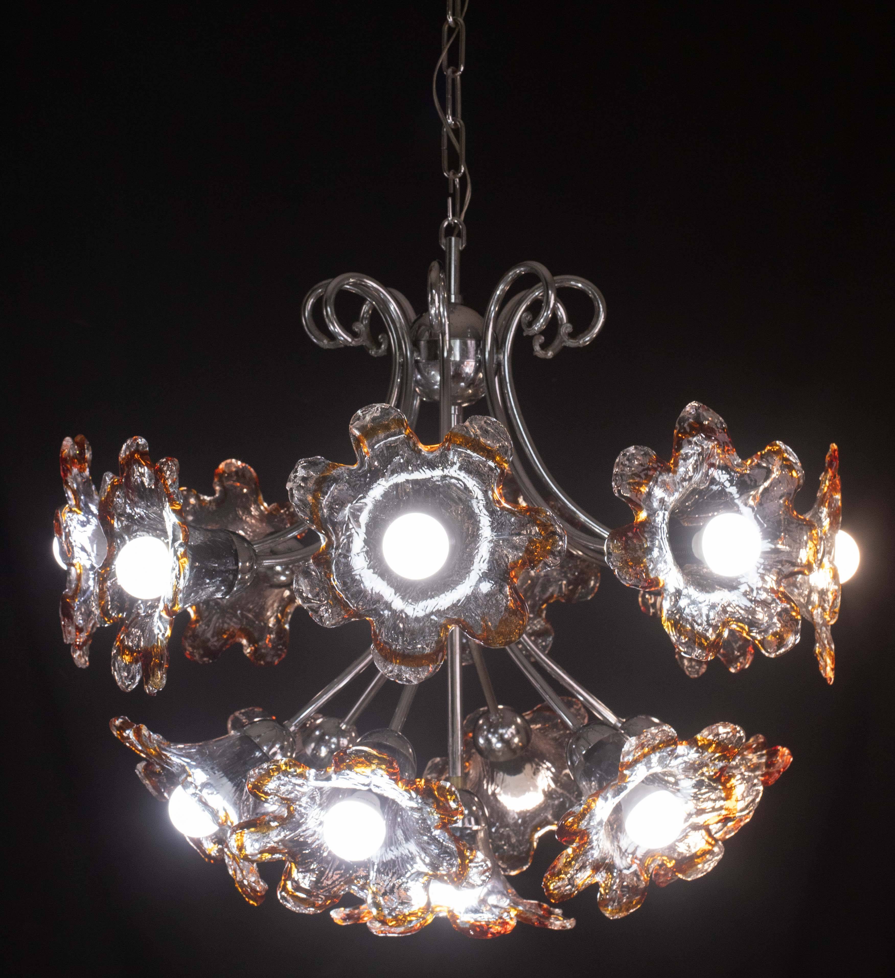 Murano Multicolor Sputnik Flowers Chandelier by Mazzega, 1970s