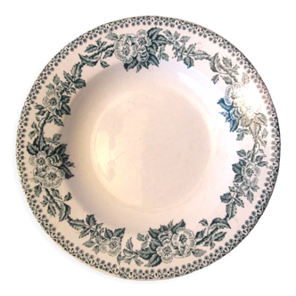 Assiette creuse Art Nouveau, frise d'églantines, modèle Guadeloupe, signée St Amand