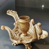 Bourgeoir à main/Rat de cave, Phénix/Paon, en laiton. Style Art Nouveau