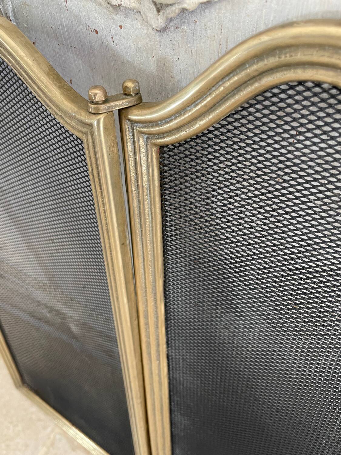 Italian brass fire screen with 4 panels