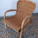 Rattan and bamboo armchair, 70s