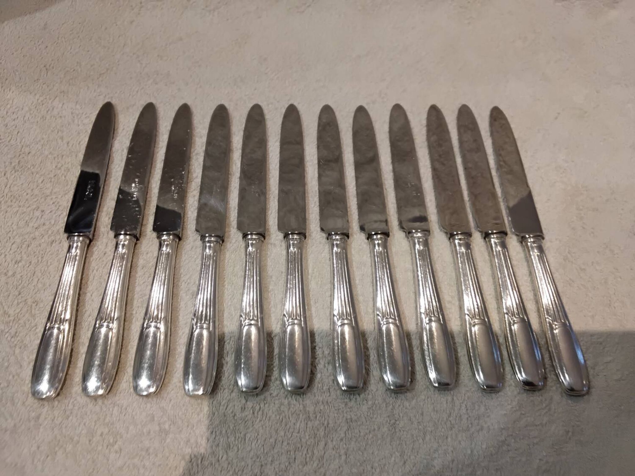 12 dessert knives with silver metal handles, goldsmith SFAM art deco
