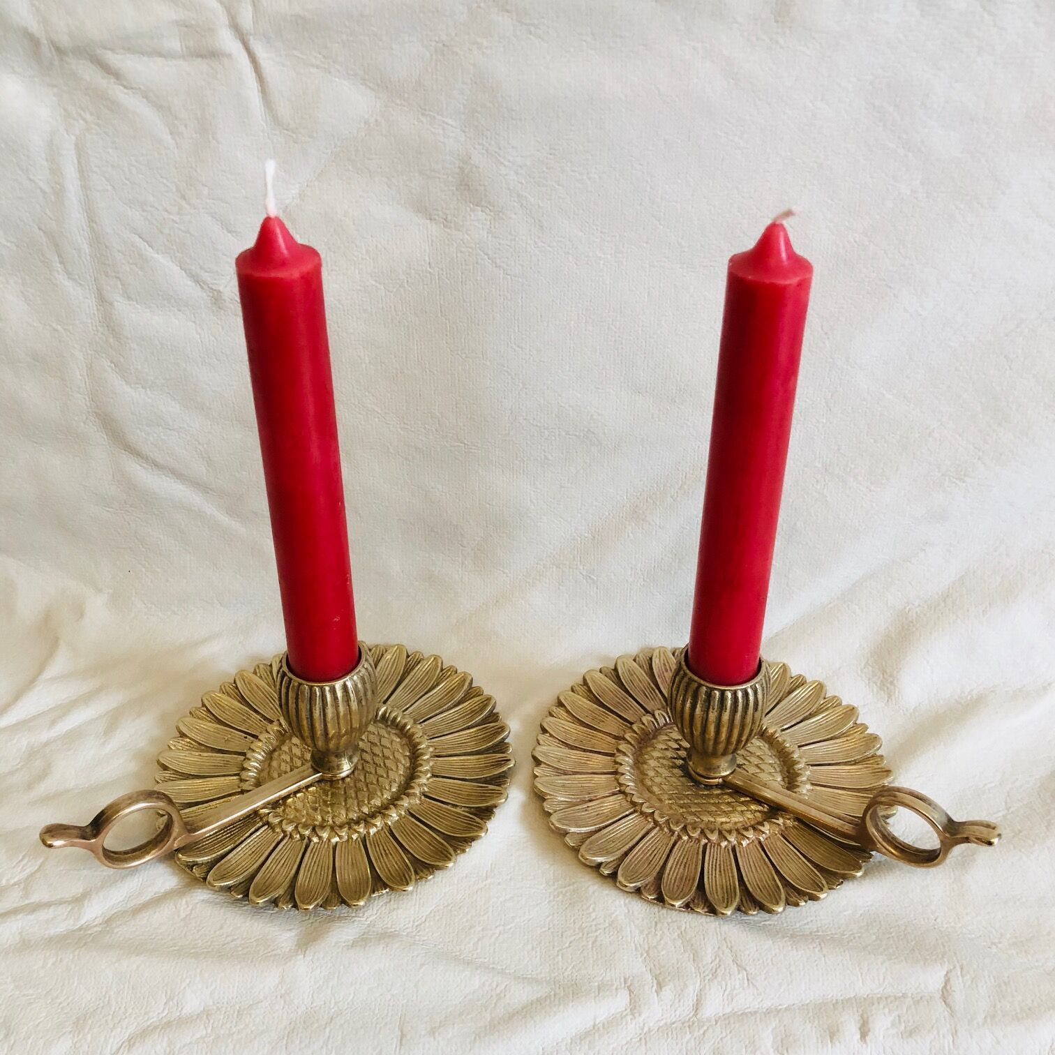 Duo of sunflower cellar rat candlesticks