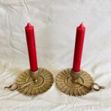 Duo of sunflower cellar rat candlesticks