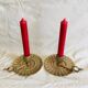Duo of sunflower cellar rat candlesticks