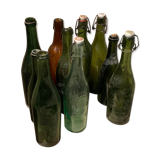 Lot 10 old bottles in blown glass deco bistro bar wine lemonade beer