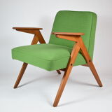 Fauteuil bunny, restauré, tissu vert, années 1960