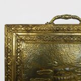 Fireplace screen in repoussé brass with a sailing boat. 1960s.