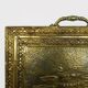 Fireplace screen in repoussé brass with a sailing boat. 1960s.
