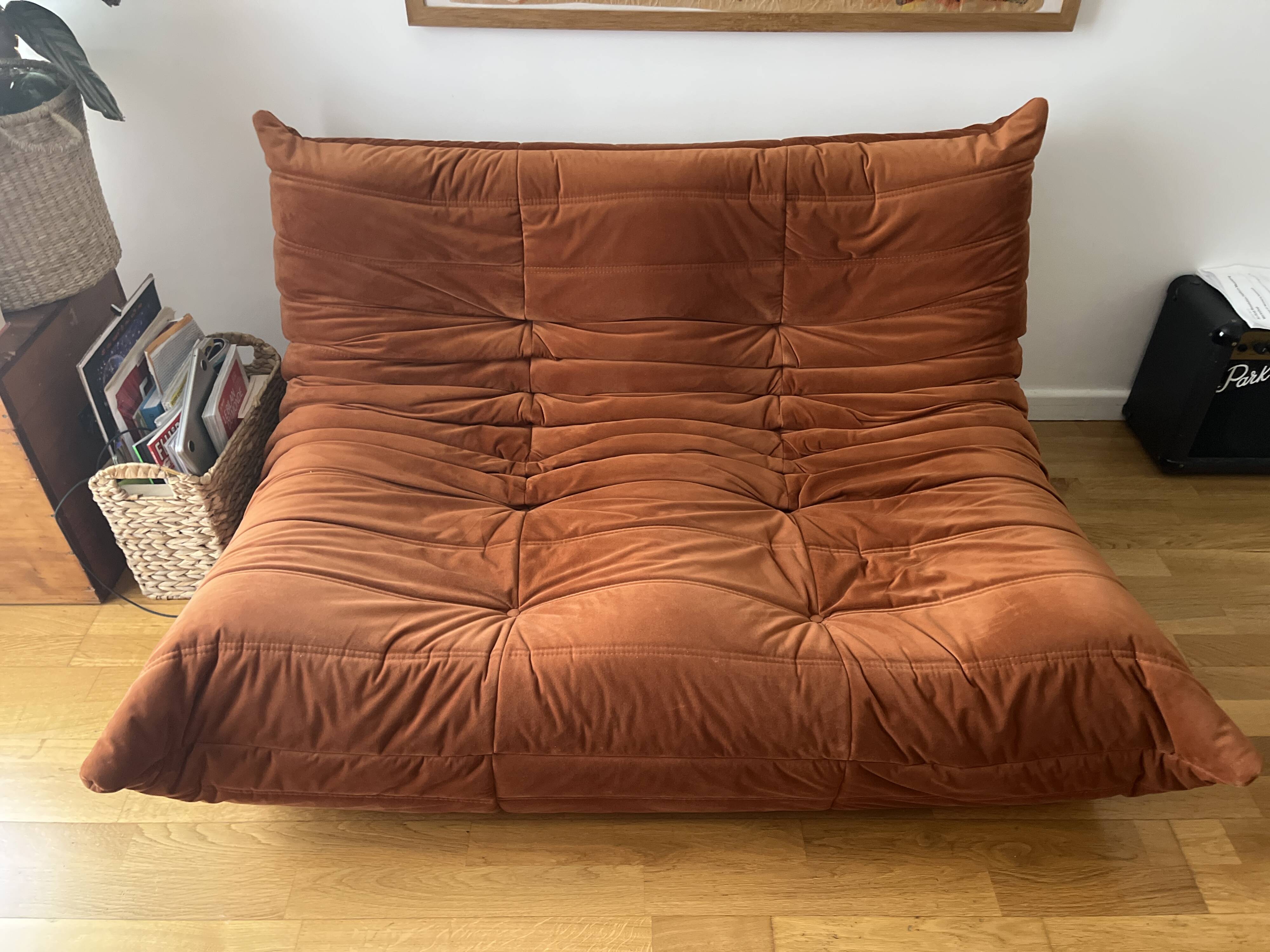 Togo two-seater sofa orange amber