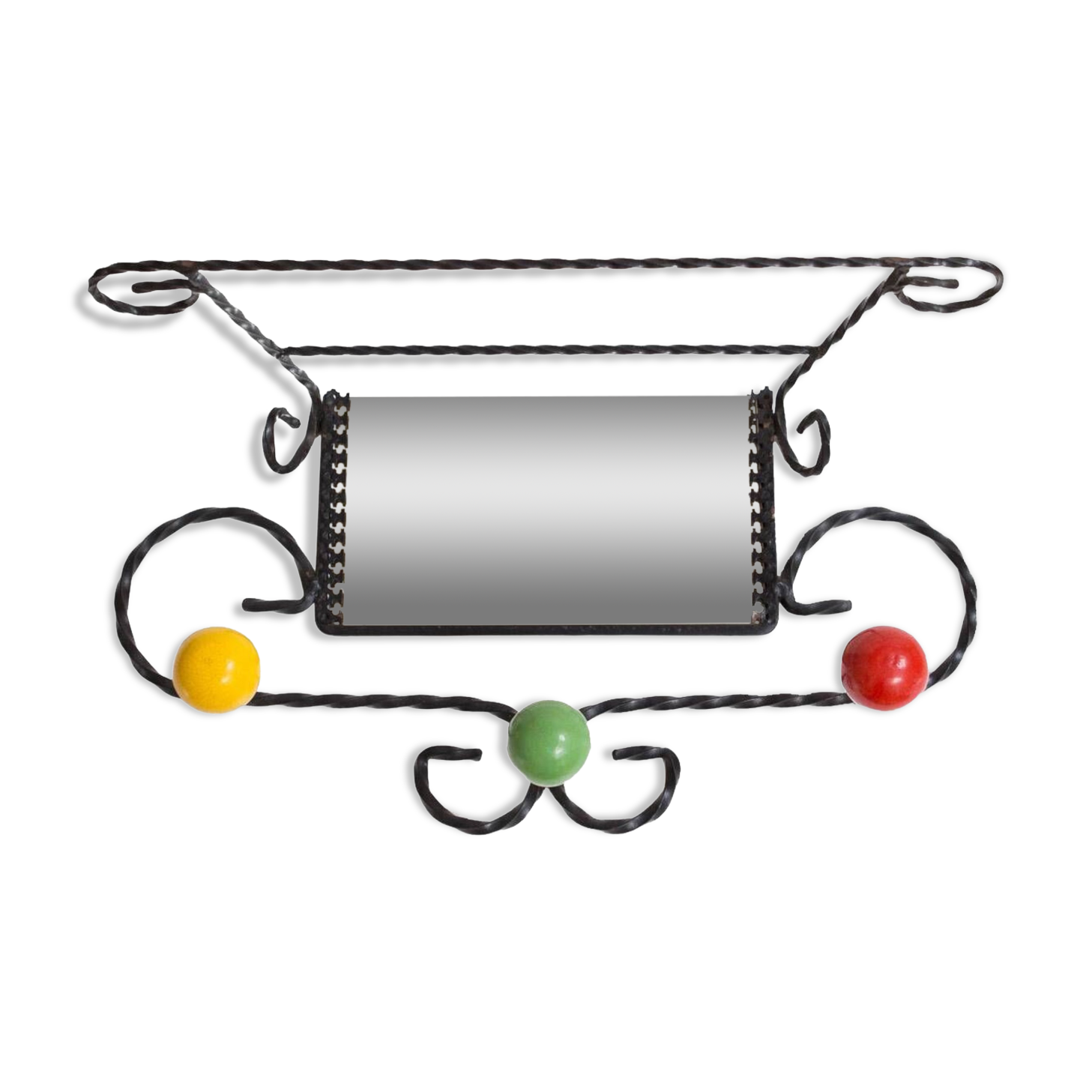 Black iron coat rack with mirror 1950s