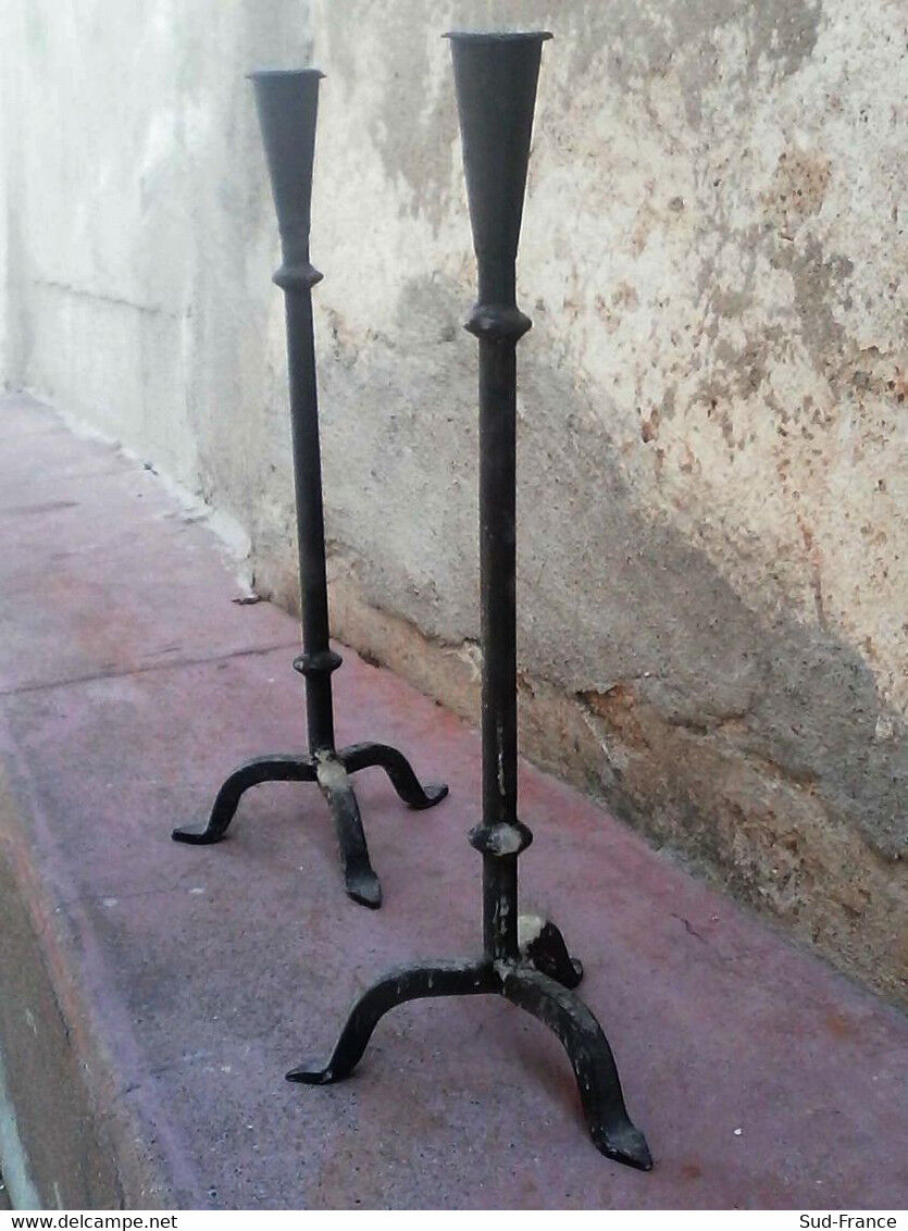 Pair of vintage wrought iron candle holders