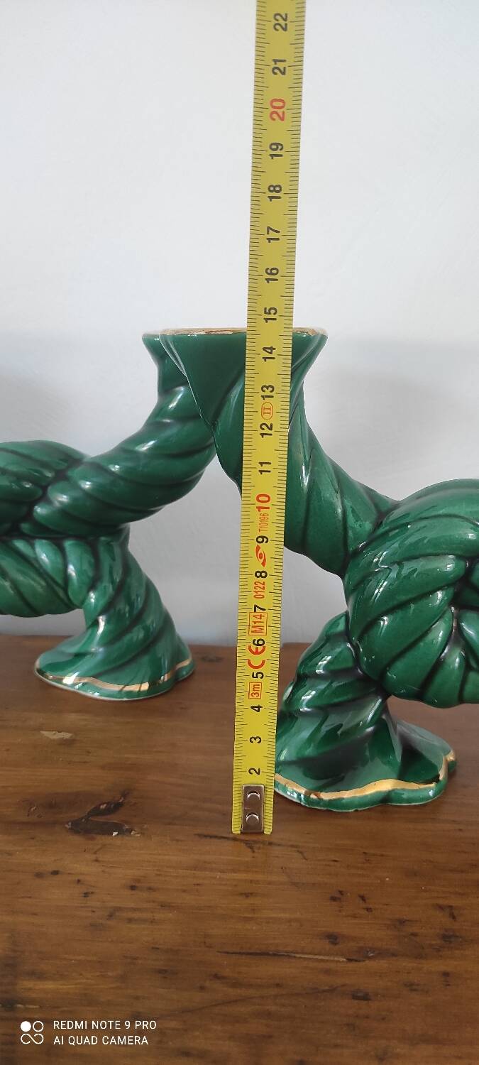 Two art deco ceramic candlesticks