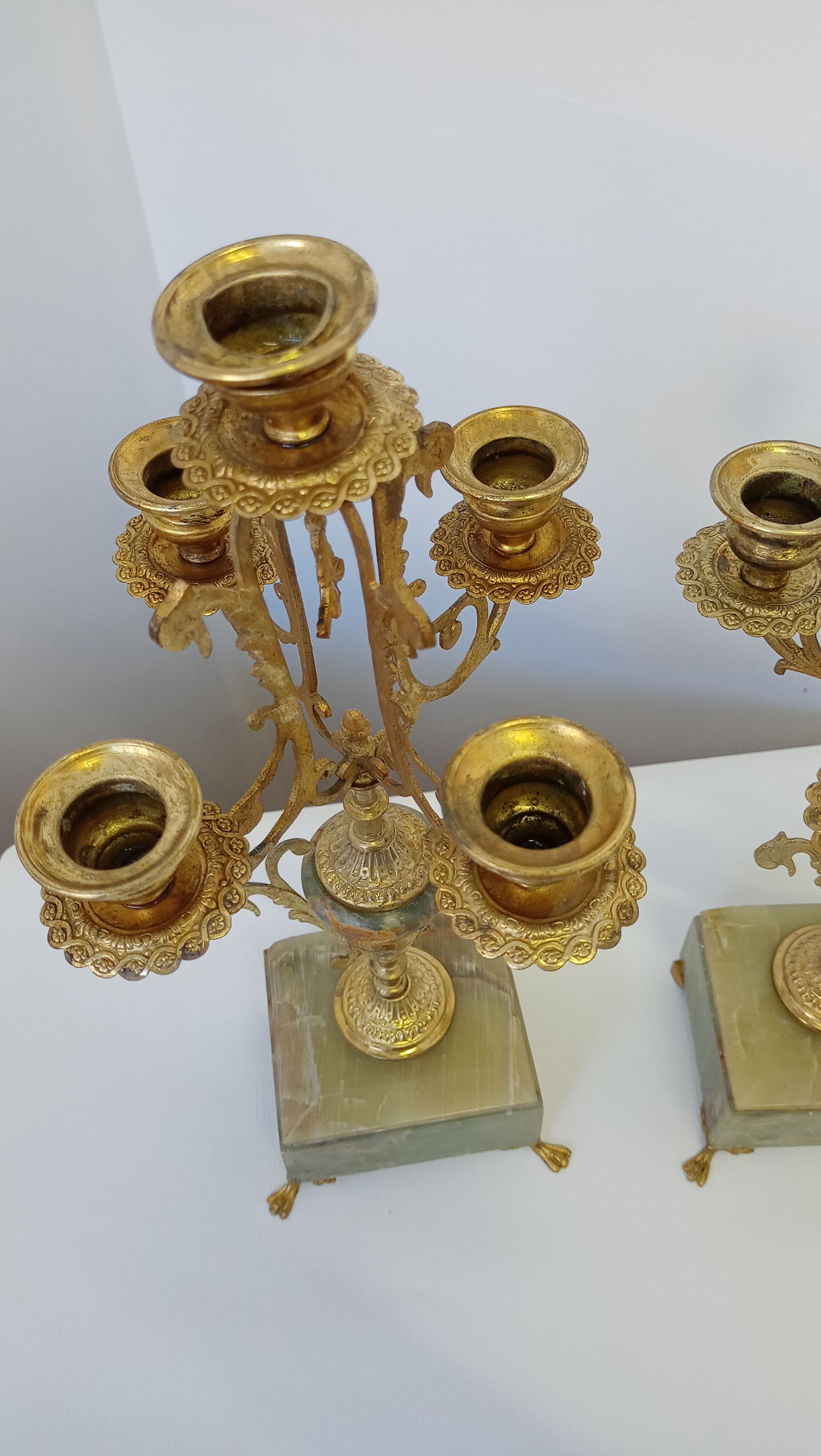 Two onyx candle holders