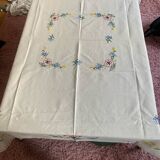 Ensemble nappe et 6 serviettes en lin brodé vintage 50