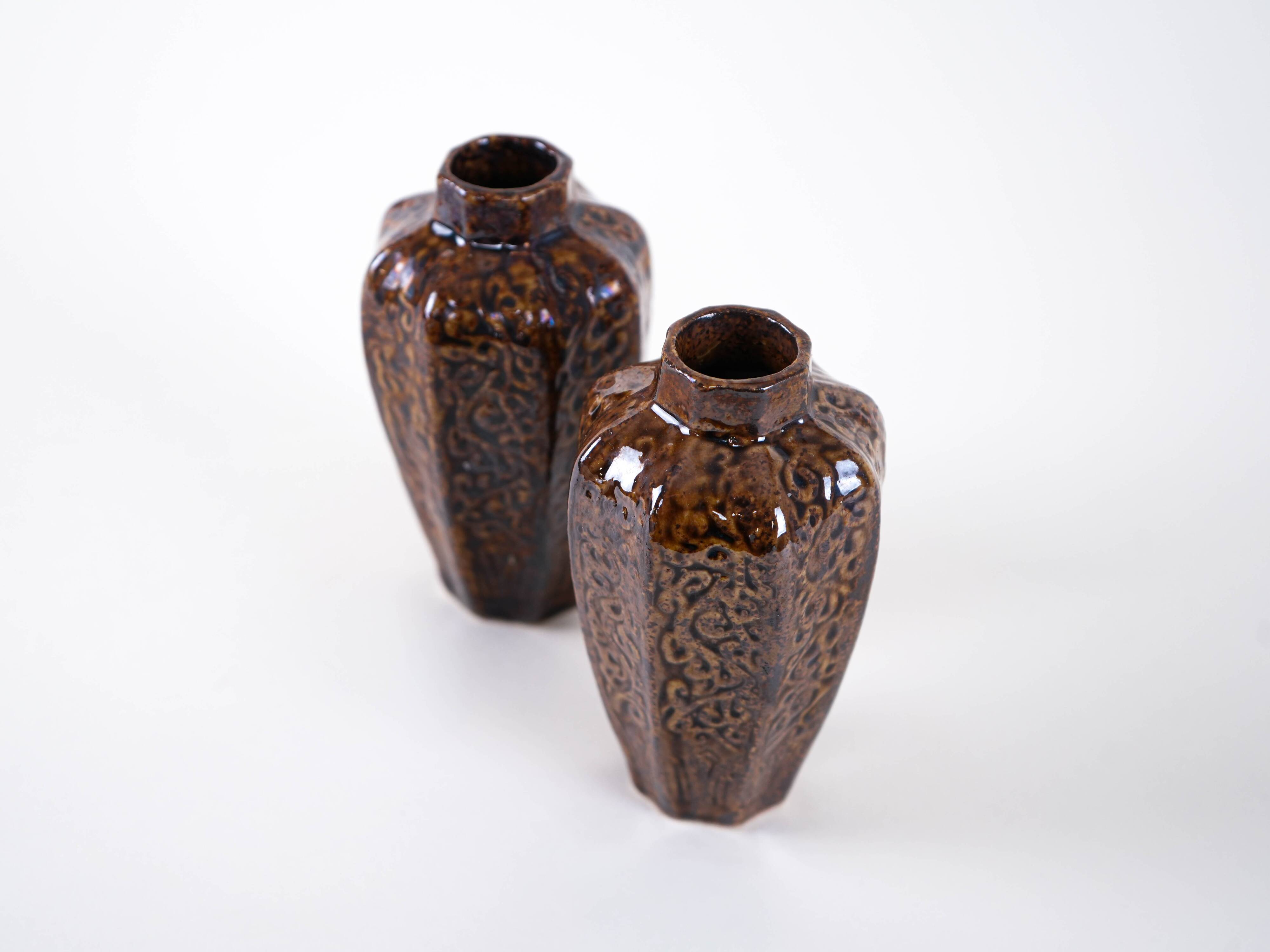 Set of brown ceramic vases, Danish design, 1960s, made in Denmark