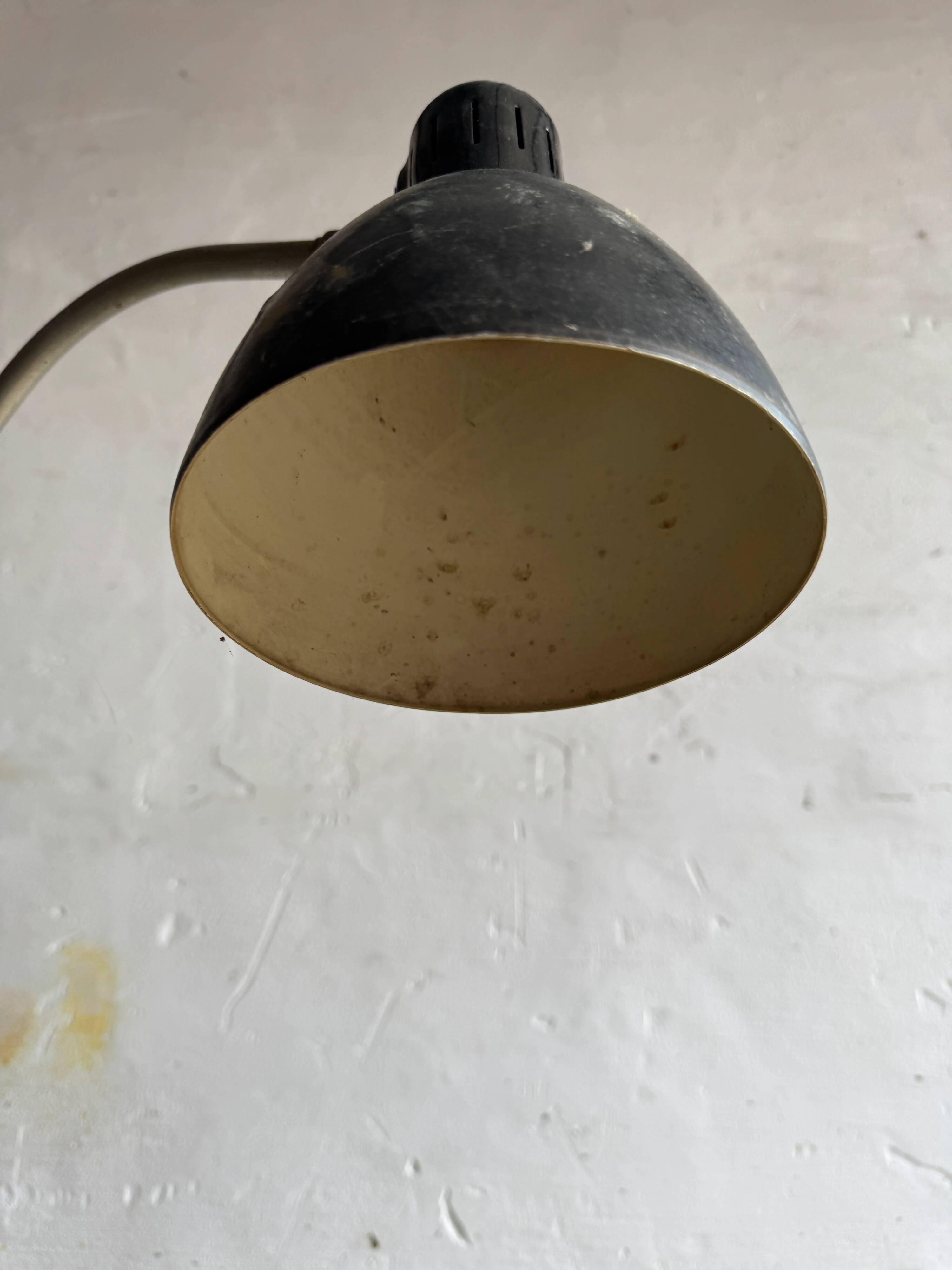 Vintage Black Metal Screw-On Industrial Clamp Lamp with Adjustable Arm and Conical Shade