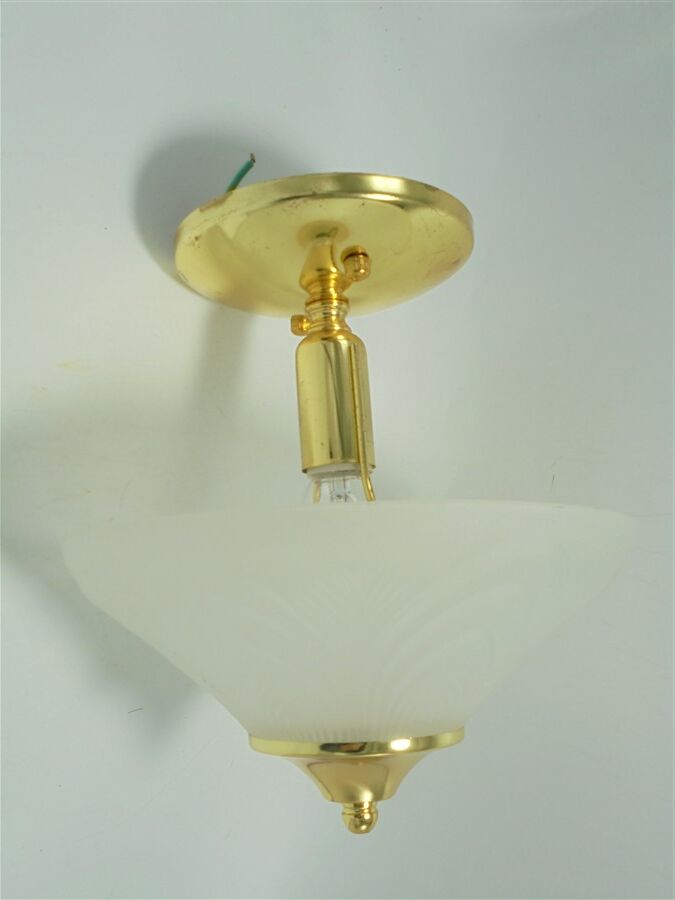Glass and gilded metal ceiling lamp