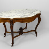 Table violon Napoléon III en noyer et marbre blanc, circa 1880