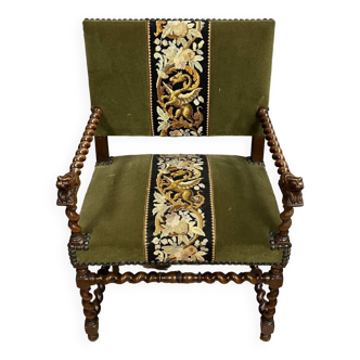 Fauteuil de bureau style Renaissance en noyer vers 1850