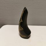 Sculptural black vase with yellow pattern from Hedebo Keramik Denmark 1950-1960s.