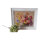 Shabby watercolor frame "Bouquet of zinnias" signed