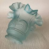 Antique tulip lampshade in blue frosted glass with pleated crown