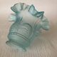 Antique tulip lampshade in blue frosted glass with pleated crown