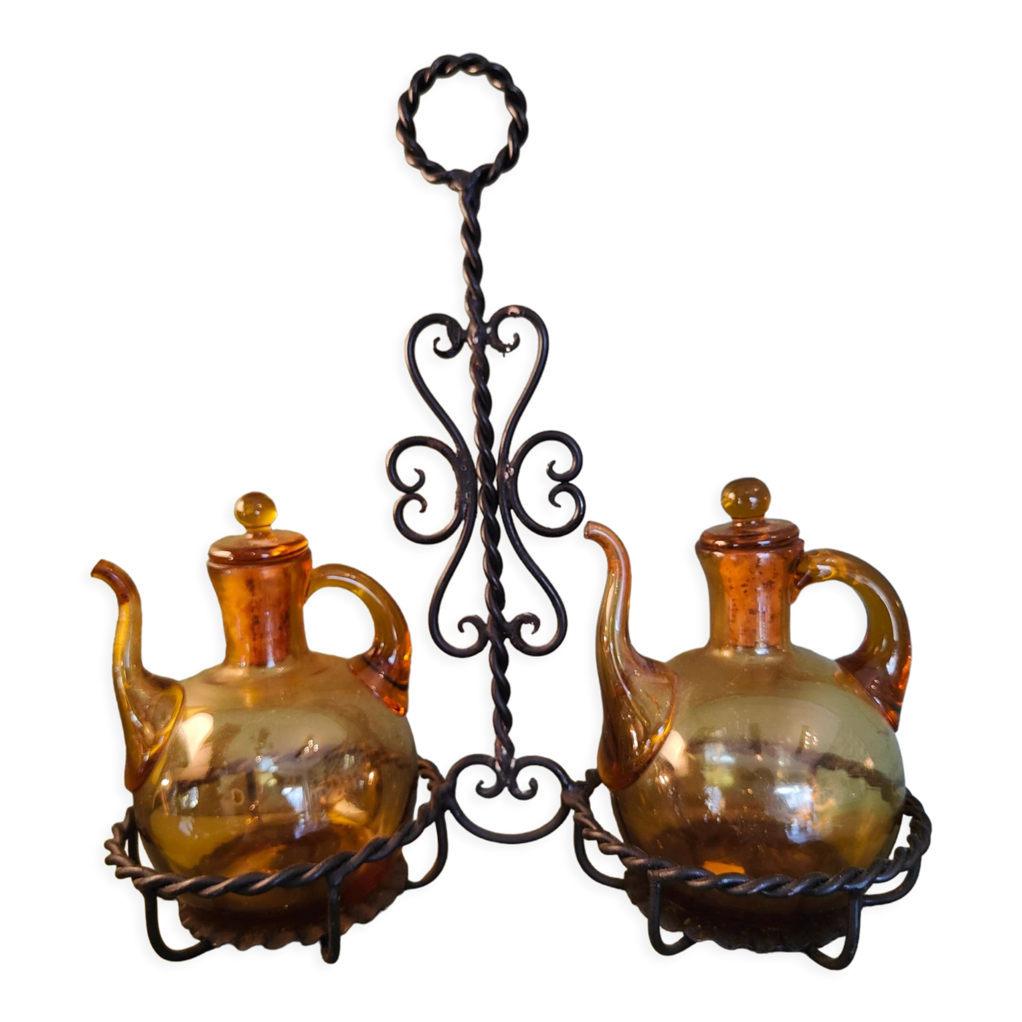Brown glass vinegar cruet