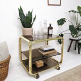 Chariot de bar Table de bar en laiton fumé Mid Century Hollywood Regency Table d'appoint à roulettes