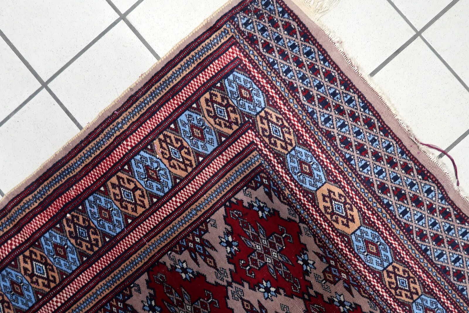 Antique Uzbek Bukhara handmade rug 94cm x 125cm (1920s)