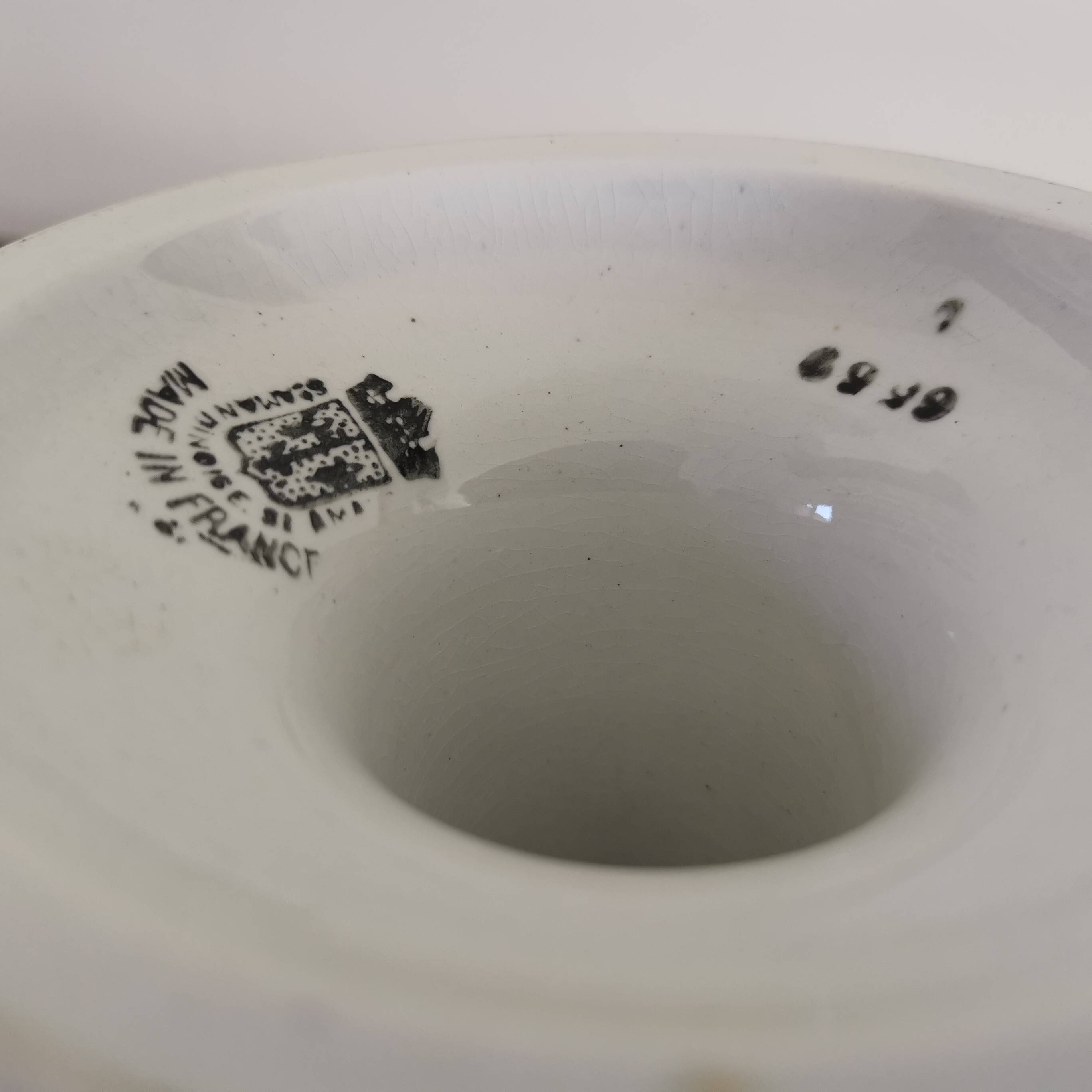 Old earthenware compote bowl L'Amandinoise St Amand France