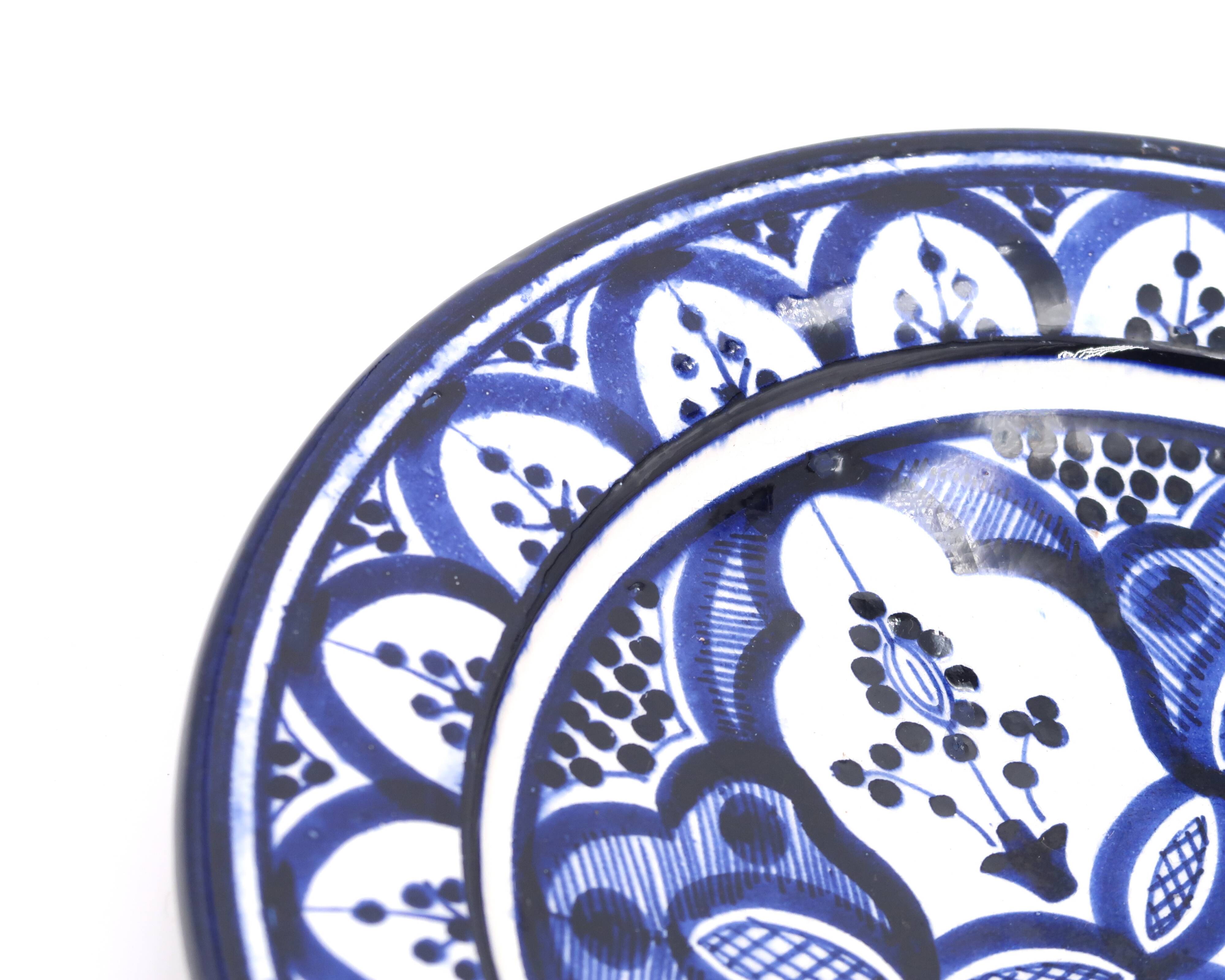 Assiette creuse murale Marocaine bleue en céramique, Safi