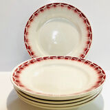 5 earthenware plates burgundy décor, kitchen